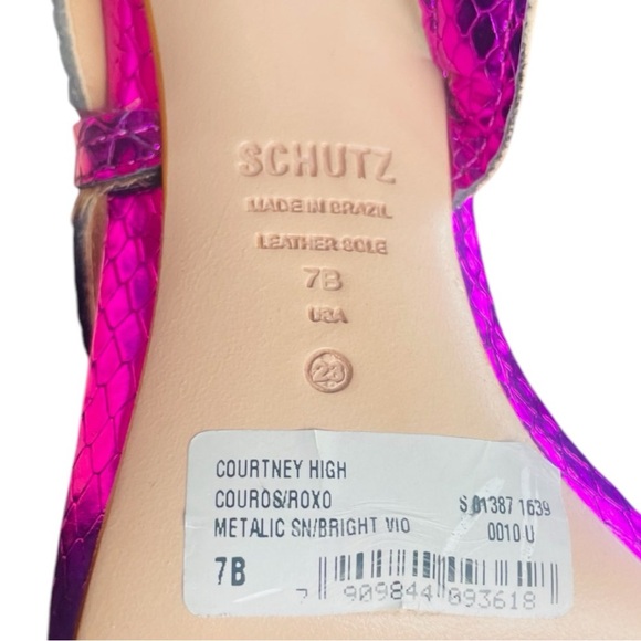 SCHUTZ Courtney High Couro Roxo Metallic Violet Embossed Sandals Shoes 7B - Picture 5 of 15